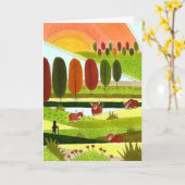 Carte Vaches Highland dans le champ agricole d'automne (Fleur jaune)