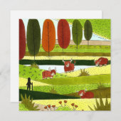 Carte Vaches Highland dans le champ agricole d'automne (Devant / Derrière)