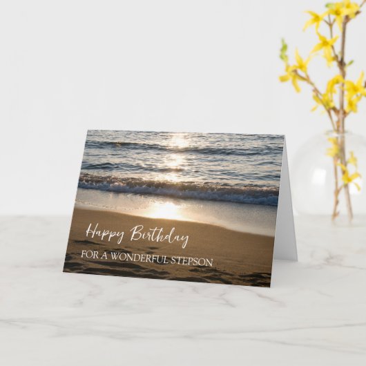 Carte Vagues à Sunset Beach Stepson Anniversaire (Fleur jaune)