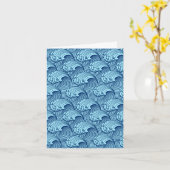 Carte Vagues japonaises vintages, Navy et Sky Blue (Fleur jaune)