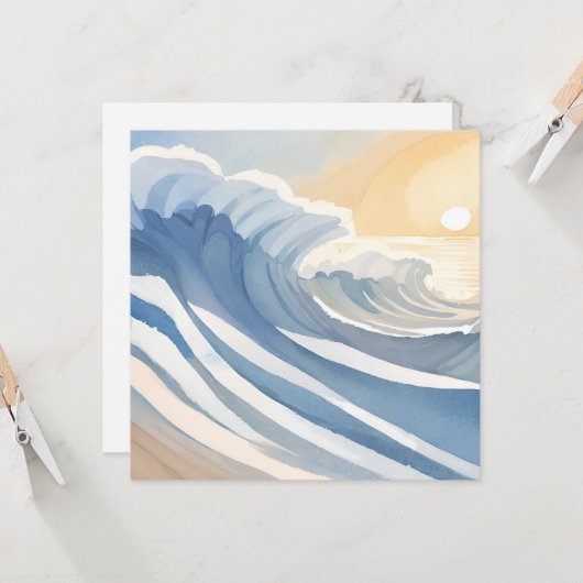 Carte Vagues océaniques | Plage Blue Watercolor (Devant/Arrière en situation)