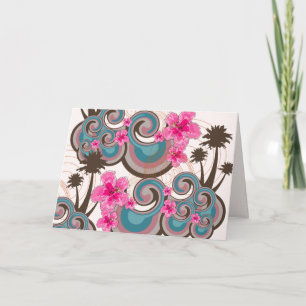 Carte Vagues tropicales Hibiscus roses chauds Plage Palm