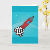Carte Vaisseau Fusée Rouge Rétro dans l'Espace Galactiqu (Fleur jaune)