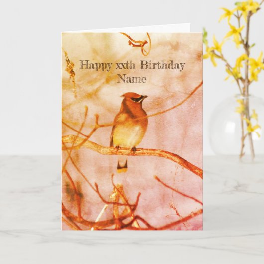 Carte Vaisselle d'hiver Oiseau Nature Anniversaire perso (Fleur jaune)