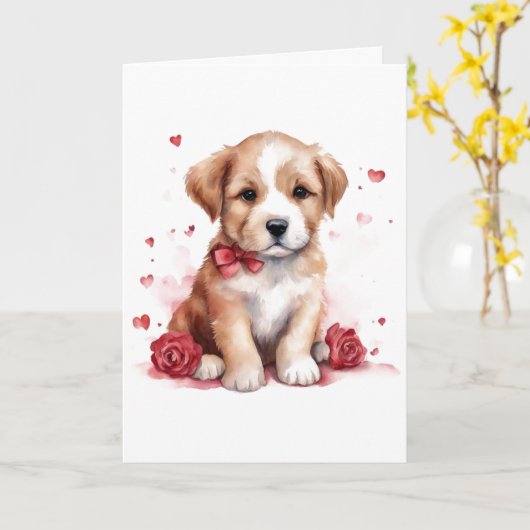 Carte Valentin adorable de chiot (Fleur jaune)