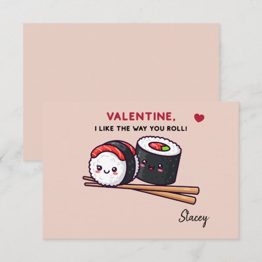 Carte Valentin de classe "Sushi, comme vous roulez" (Devant / Derrière)