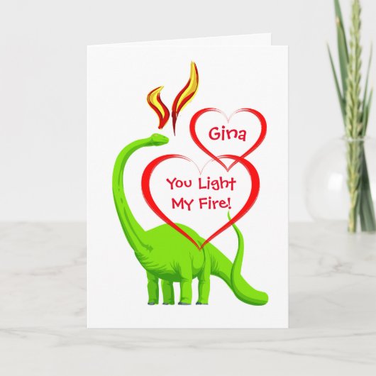 Carte Valentin Personnalisé Avec Coeurs Et Dinosaure (Devant)