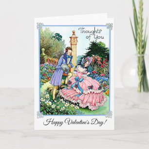 Carte Valentin vintage, dame et homme au jardin