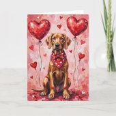Carte Valentin Weimaraner Chien Assis avec des Cœurs Rou (Devant)