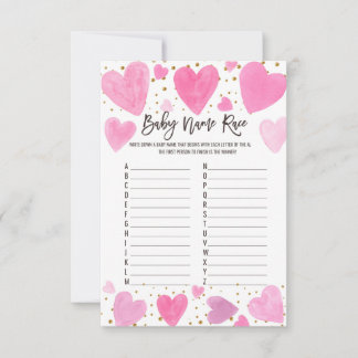 Carte Valentine baby name Race baby shower game card