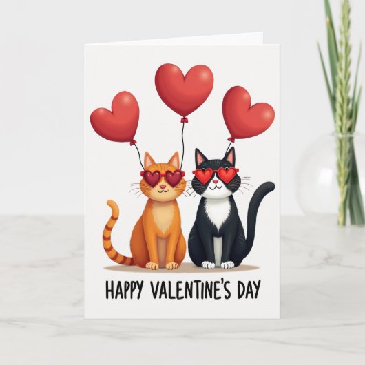 Carte Valentine Cats Heart Glasses Card (Devant)