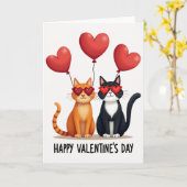 Carte Valentine Cats Heart Glasses Card (Fleur jaune)