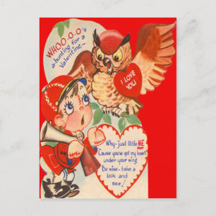 Carte Valentine Chasseur et Chouette Retro vintage