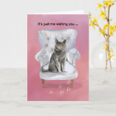 Carte Valentine de Cat assis sur la chaise (Fleur jaune)