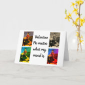 CARTE VALENTINE FEMME NOIRE SUR LE PONT   (Fleur jaune)