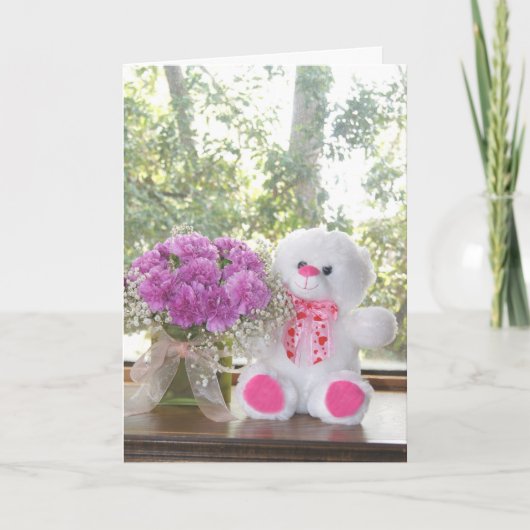 Carte Valentine Fleurs et Ours En Teddy personnali (Devant)