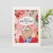 Carte Valentine florale colorée  (Debout devant)