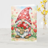 Carte Valentine Gnome with Red Roses (Fleur jaune)