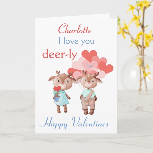 Carte Valentine Je t'aime Deer-ly (Fleur jaune)
