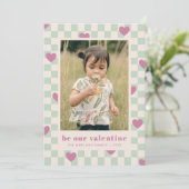 Carte Valentine Mint Purple Checkerboard Hearts (Debout devant)
