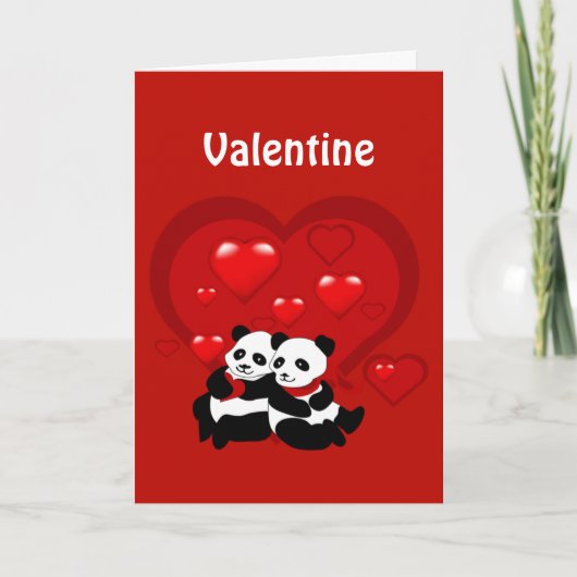Carte Valentine Panda Couple Heart (Devant)