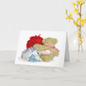 Carte Valentine Rag Doll and Teddy Bear Hugging (Fleur jaune)