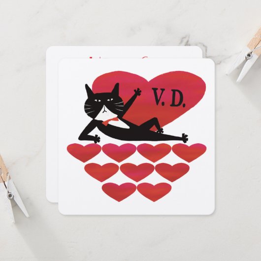 Carte Valentine’s Day Tuxedo Cat (Devant/Arrière en situation)