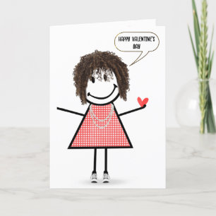 Carte Valentine Stick Figure Girl avec bulle vocale