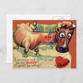 Carte Valentine Vache Retro vintage (Devant / Derrière)