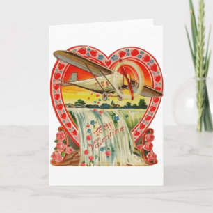 Carte Valentine vintage Bi-Plane sur cascade