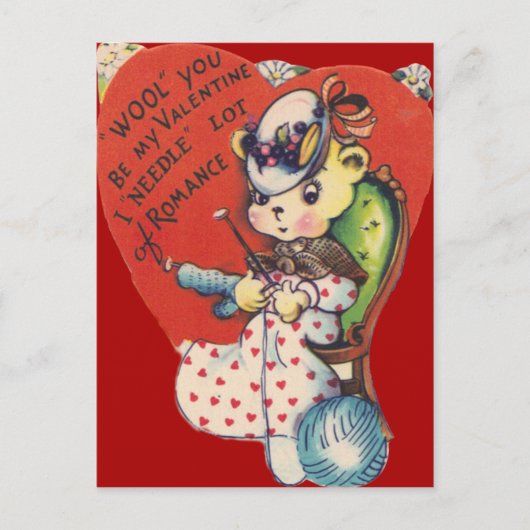 Carte Valentine vintage Retro Bear Tricot (Devant)