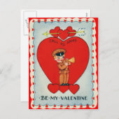 Carte Valentine vintage Retro Bugler (Devant / Derrière)