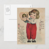 Carte Valentine vintage Retro Cute Little Boy Hear (Devant / Derrière)