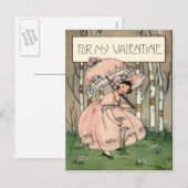 Carte Valentine vintage Retro Girl Picking Daisies (Devant / Derrière)