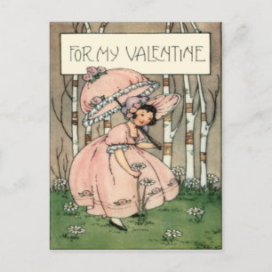 Carte Valentine vintage Retro Girl Picking Daisies
