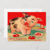 Carte Valentine vintage Retro Pig Bacon (Devant / Derrière)