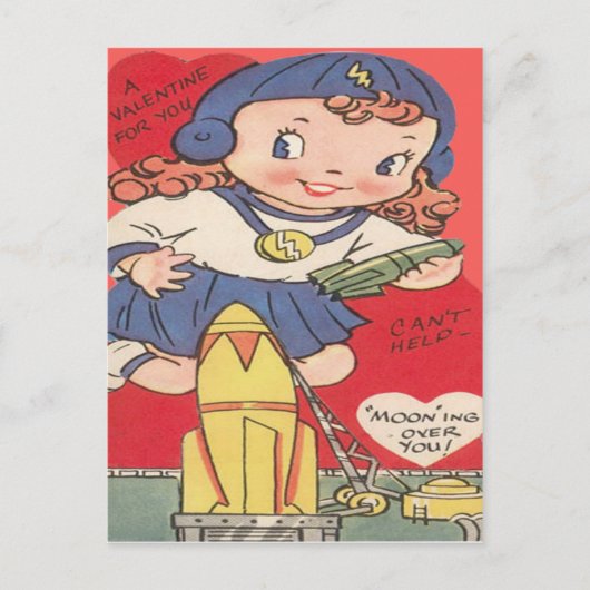 Carte Valentine vintage Retro Space Girl (Devant)