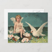 Carte Valentine vintage Retro Victorian Cupid Dove (Devant / Derrière)