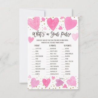 Carte Valentine what on your purse baby shower game card