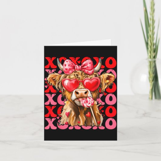 Carte Valentine Xoxo Highland Cow Mignonne Coquette Arc  (Devant)