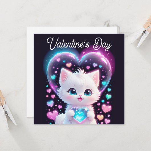 Carte Valentines adorable chat mignon Saint-Valentin (Devant/Arrière en situation)