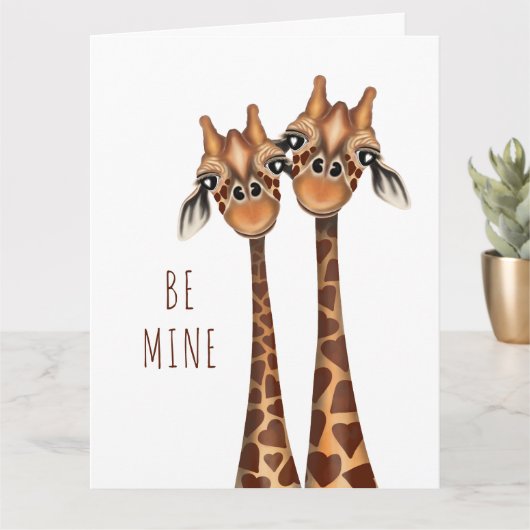 Carte Valentines - 'Be Mine' Giraffes Amoureuses (Petite plante)