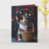 Carte Valentine's Calico Kitten Chocolates Red Hearts  (Fleur jaune)