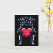 Carte Valentines Day Black Pug Heart Funny Dog Mom Dad F (Fleur jaune)