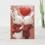 Carte Valentine's Day Card Bunnies Red Hearts (Devant)