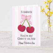 Carte Valentine's Day Cherry on Top Coquette Stripes (Fleur jaune)