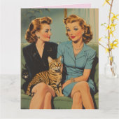 CARTE VALENTINE'S DAY FRIENDSHIP RETRO CAT MOM GREETING (Fleur jaune)