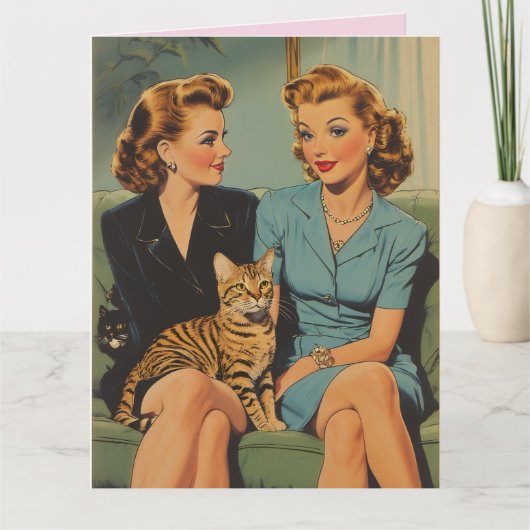 CARTE VALENTINE'S DAY FRIENDSHIP RETRO CAT MOM GREETING (Devant)