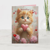 Carte Valentine's Day Kitten Red Hearts Pink Roses (Devant)