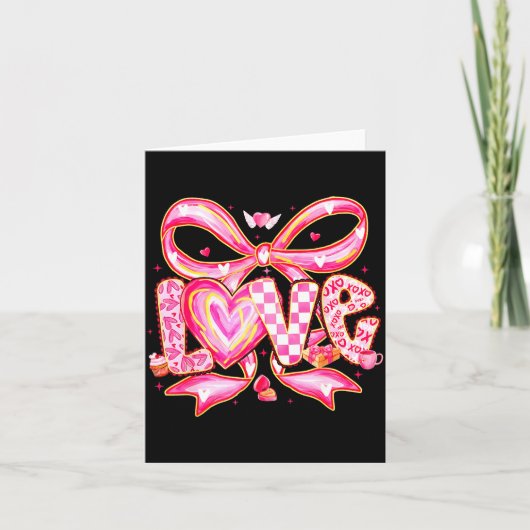 Carte Valentines Day Love Funny Coquette Bow Checkered X (Devant)